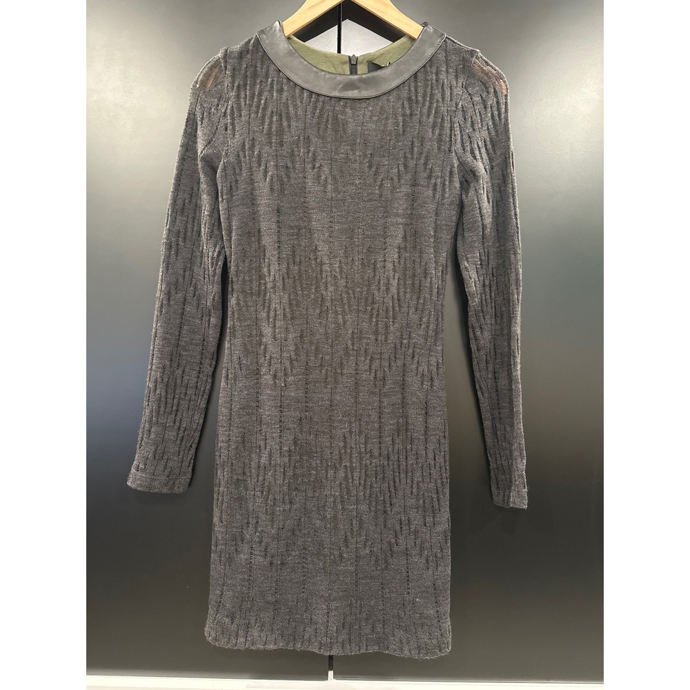 Cut25 by Yigal Azrouel Leather Trim Knit Dress Gray Long Sleeve C64430K S‎
